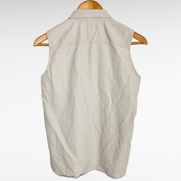 VINTAGE | Carol Horn Workshop Light Taupe Natural Linen Blend Sleeveless Shirt - Picture 7 of 8